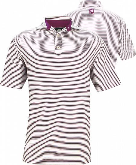 FootJoy Stretch Lisle Feeder Stripe Golf Shirts with Spread Collar - White