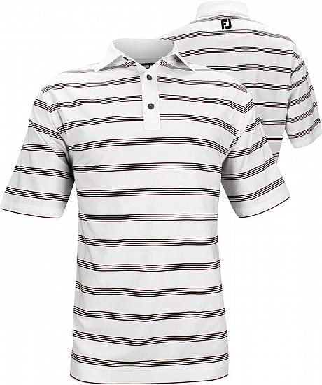 FootJoy Stretch Lisle Open Stripe Golf Shirts with Solid Self Collar - White - FJ Tour Logo Available