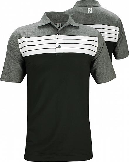 FootJoy Stretch Lisle Color Block Golf Shirts with Knit Collar - Athletic Fit - Black - FJ Tour Logo Available
