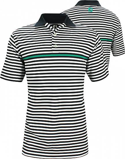 FootJoy Stretch Pique Stripe Golf Shirts with Knit Collar - Navy - FJ Tour Logo Available - ON SALE