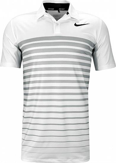 Nike Dri-FIT Heather Stripe Golf Shirts - White