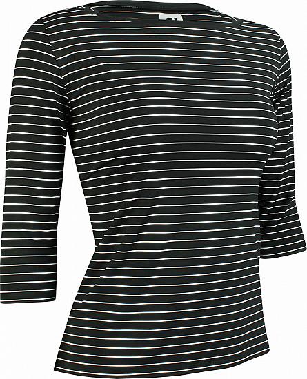 FootJoy Womens Stretch Lisle Stripe Three-Quarter Sleeve Boat Neck Golf Shirts - ON SALE