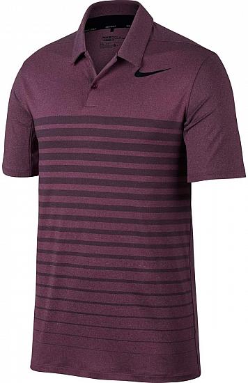 Nike Dri-FIT Heather Stripe Golf Shirts - Bordeaux Purple - CLOSEOUTS