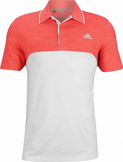 Adidas Ultimate 365 Heather Blocked Golf Shirts - Hi Res Red