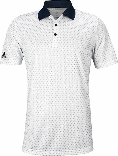 Adidas Micro Dot Print Golf Shirts - White - ON SALE