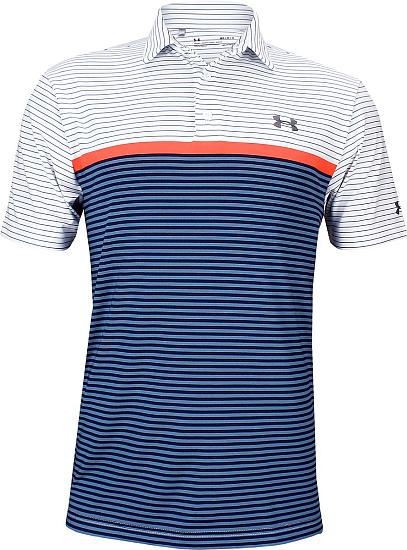 Under Armour Playoff Super Stripe Golf Shirts - White - ON SALE