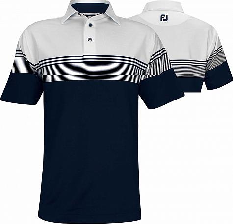 FootJoy Lisle Gradient Color Block Self Collar Golf Shirts - White and Navy - FJ Tour Logo Available