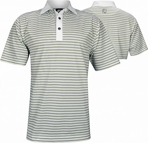 FootJoy Super Stretch Baby Pique Multi Stripe Self Collar Golf Shirts - White and Heather Grey - FJ Tour Logo Available - Previous Season Style