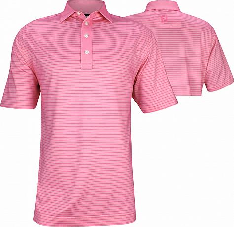 FootJoy Birdseye Jacquard Stripe Golf Shirts with Self Collar - Island Pink - FJ Tour Logo Available