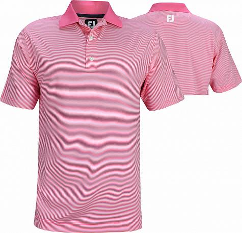 FootJoy Lisle Micro Stripe Golf Shirts with Knit Collar - Island Pink - FJ Tour Logo Available