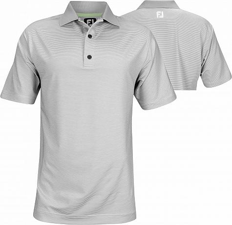FootJoy Lisle Micro Stripe Golf Shirts with Knit Collar - Grey - FJ Tour Logo Available