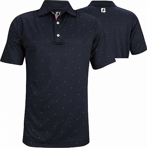 FootJoy Super Stretch Baby Pique Double Dash Print Golf Shirts with Knit Collar - Navy - FJ Tour Logo Available