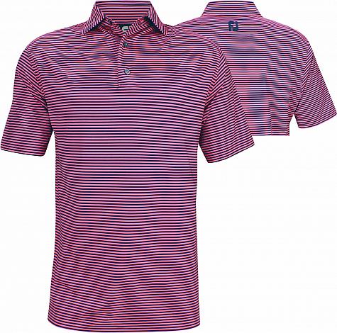 FootJoy Lisle Feeder Stripe Golf Shirts with Self Collar - Island Pink - FJ Tour Logo Available