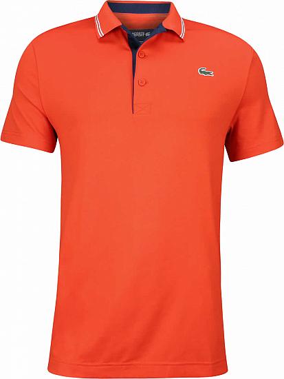 Lacoste Solid Jersey Contrast Piping Golf Shirts - Pomegranate - HOLIDAY SPECIAL
