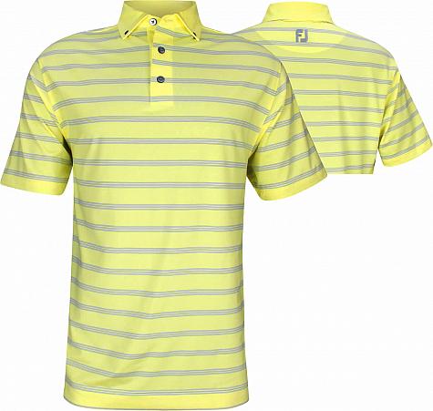 FootJoy Lisle Multi Stripe Golf Shirts with Solid Button Down Collar - Lemon - FJ Tour Logo Available