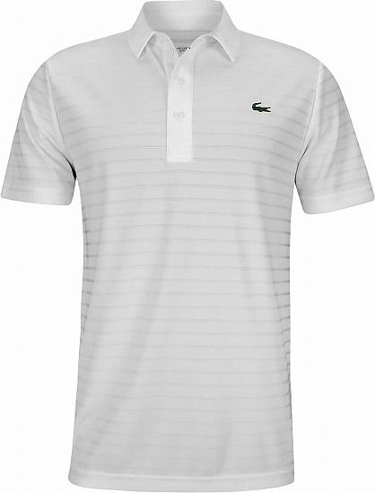 Lacoste Tech Jersey Stripe Jacquard Golf Shirts - White - HOLIDAY SPECIAL