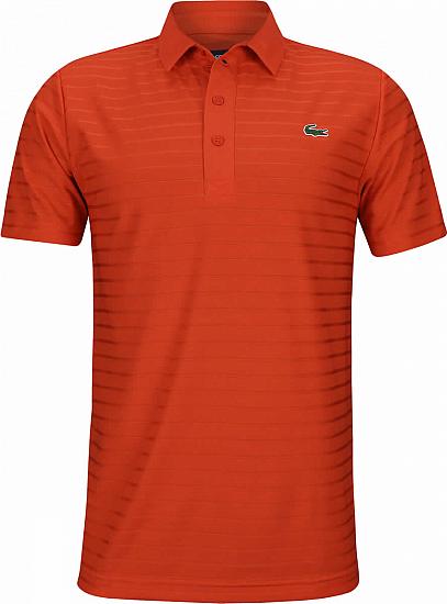 Lacoste Tech Jersey Stripe Jacquard Golf Shirts - Pomegranate - HOLIDAY SPECIAL