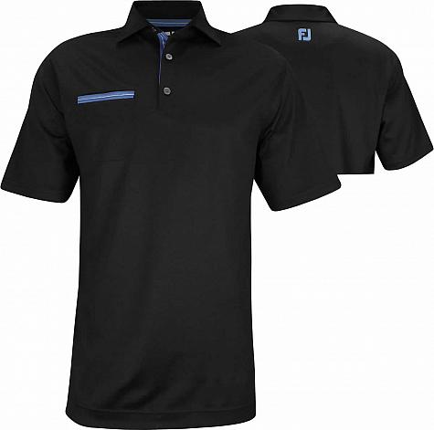FootJoy Stretch Pique Solid with Chest Pocket Golf Shirts and Self Collar - Black - FJ Tour Logo Available