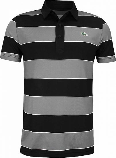 Lacoste Tech Stripe Golf Shirts - Black/Grey - HOLIDAY SPECIAL