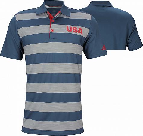 Adidas Ultimate 365 USA Rugby Stripe Golf Shirts - Mineral Blue