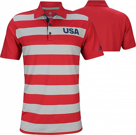 Adidas Ultimate 365 USA Rugby Stripe Golf Shirts - Scarlet Red
