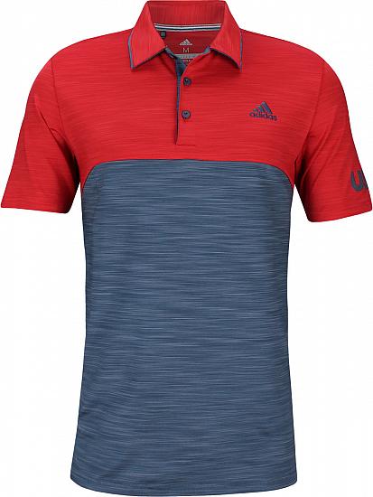 Adidas Ultimate 365 USA Heather Blocked Golf Shirts - Scarlet Red