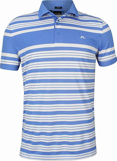 J.Lindeberg Ralfs Slim Striped Jersey Golf Shirts - Silent Blue