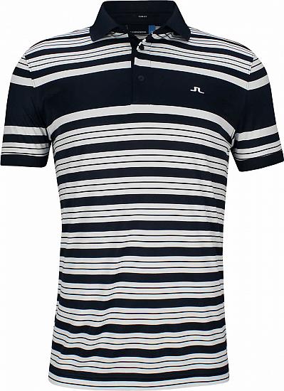 J.Lindeberg Ralfs Slim Striped Jersey Golf Shirts - JL Navy