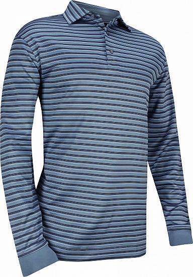 FootJoy Thermolite Multi Stripe Long Sleeve Golf Shirts -  Slate - FJ Tour Logo Available