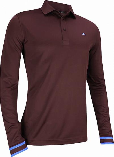 J.Lindeberg Olle TX Peached Polo Long Sleeve Golf Shirts - Dark Mahogany