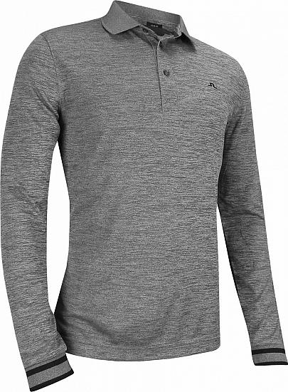 J.Lindeberg Olle TX Peached Polo Long Sleeve Golf Shirts - Dark Grey Melange