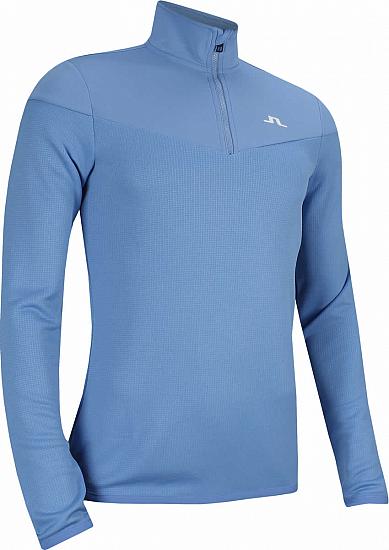J.Lindeberg Hubbard Quarter-Zip Structured Golf Pullovers - Silent Blue