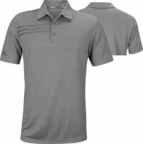 Adidas 3-Stripes Heather Blocked Golf Shirts - Grey Three