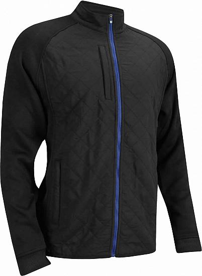 FootJoy Quilted Sweater Fleece Full-Zip Golf Jackets - FJ Tour Logo Available - Black - Previous Season Style
