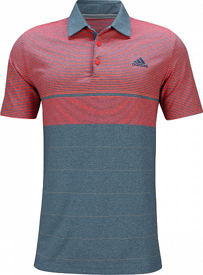 Adidas Ultimate 365 Heather Stripe Golf Shirts - Marine