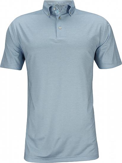 Peter Millar Solid Stretch Jersey Golf Shirts with Button Down Collar - Cottage Blue