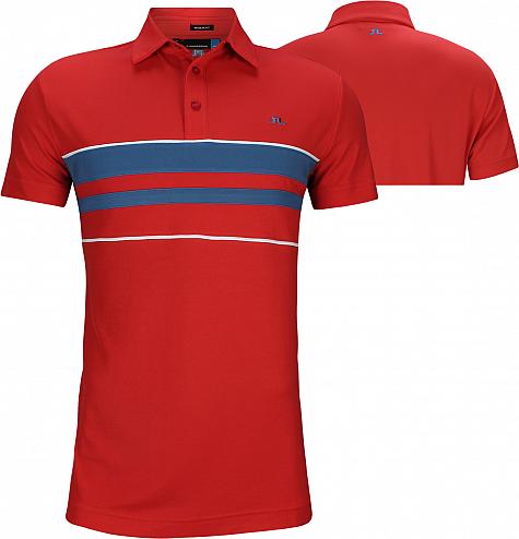 J.Lindeberg Leo Reg Lux Pique Golf Shirts - Deep Red