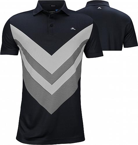 J.Lindeberg Ace Reg Fit Tx Jacquard Golf Shirts - JL Navy