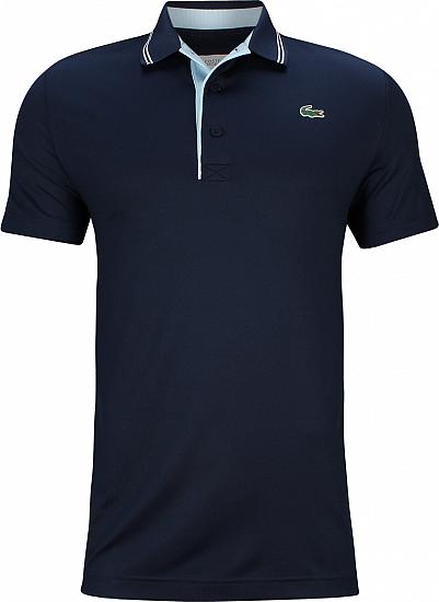 Lacoste Solid Jersey Contrast Piping Golf Shirts - Marine - HOLIDAY SPECIAL