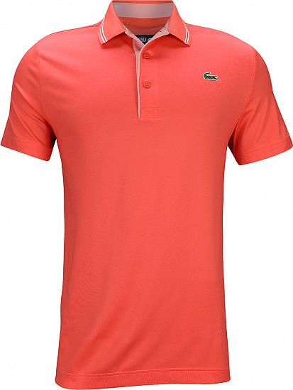 Lacoste Solid Jersey Contrast Piping Golf Shirts - Mango Orange - HOLIDAY SPECIAL