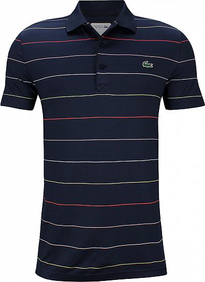 Lacoste Semi Fancy Ultra Dry Stretch Striped Golf Shirts - Marine - HOLIDAY SPECIAL