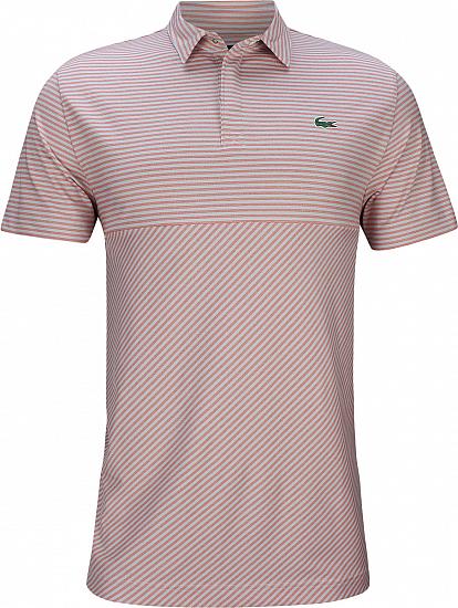 Lacoste Semi Fancy Jersey Striped Golf Shirts - Calluna Orange - HOLIDAY SPECIAL