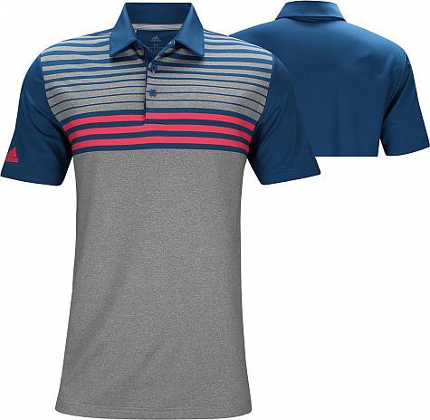 Adidas Ultimate 3 Stripe Heather Gradient Golf Shirts - Grey/Dark Marine