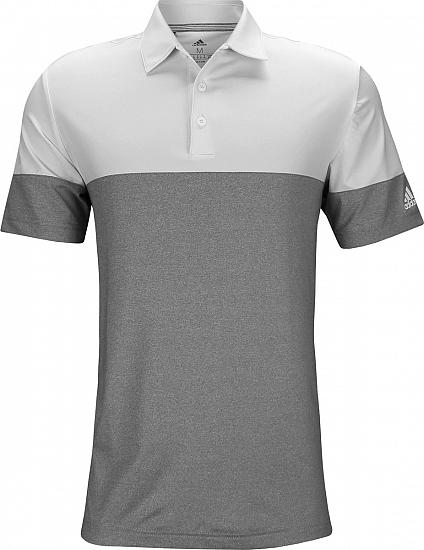 Adidas Ultimate 3-Stripe Heather Blocked Golf Shirts - White