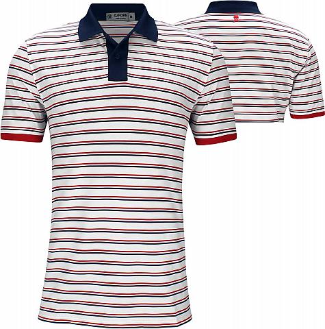 G/Fore Perforated Skull Stripe Golf Shirts - White