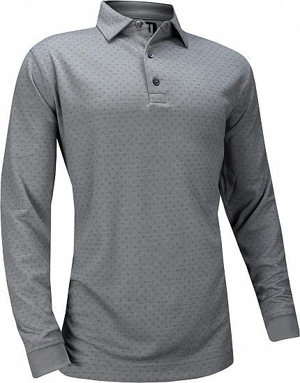 FootJoy Thermolite Interlock Spot Print Long Sleeve Golf Shirts - Heather Grey - FJ Tour Logo Available