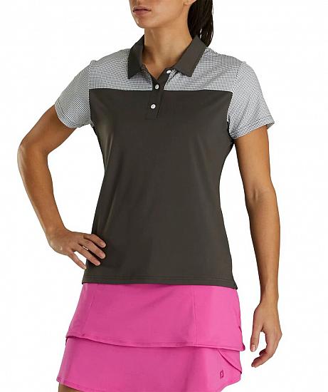 FootJoy Women's Lisle Dot Print Yoke Golf Shirts - FJ Tour Logo Available - Previous Season Style
