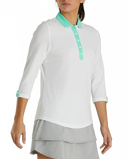 FootJoy Women's Baby Pique Contrast Trim Three Quarter Long Sleeve Golf Shirts - FJ Tour Logo Available - Previous Season Style