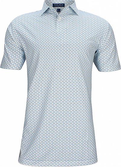 Peter Millar Crown Crafted Blues Printed Open-Wheel Racer Stretch Jersey Golf Shirts - Tour Fit