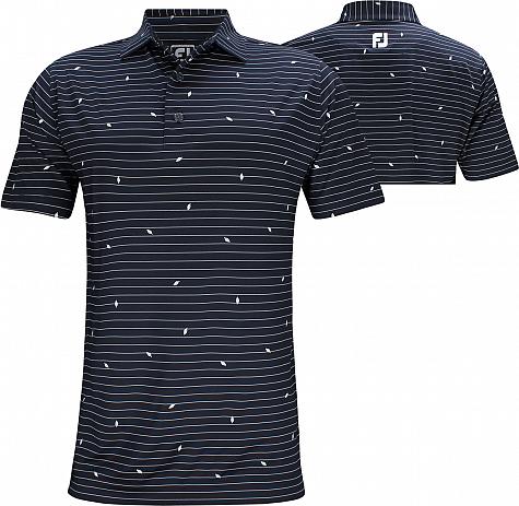 FootJoy ProDry Lisle Stripe Leaf Print Golf Shirts - Athletic Fit - FJ Tour Logo Available